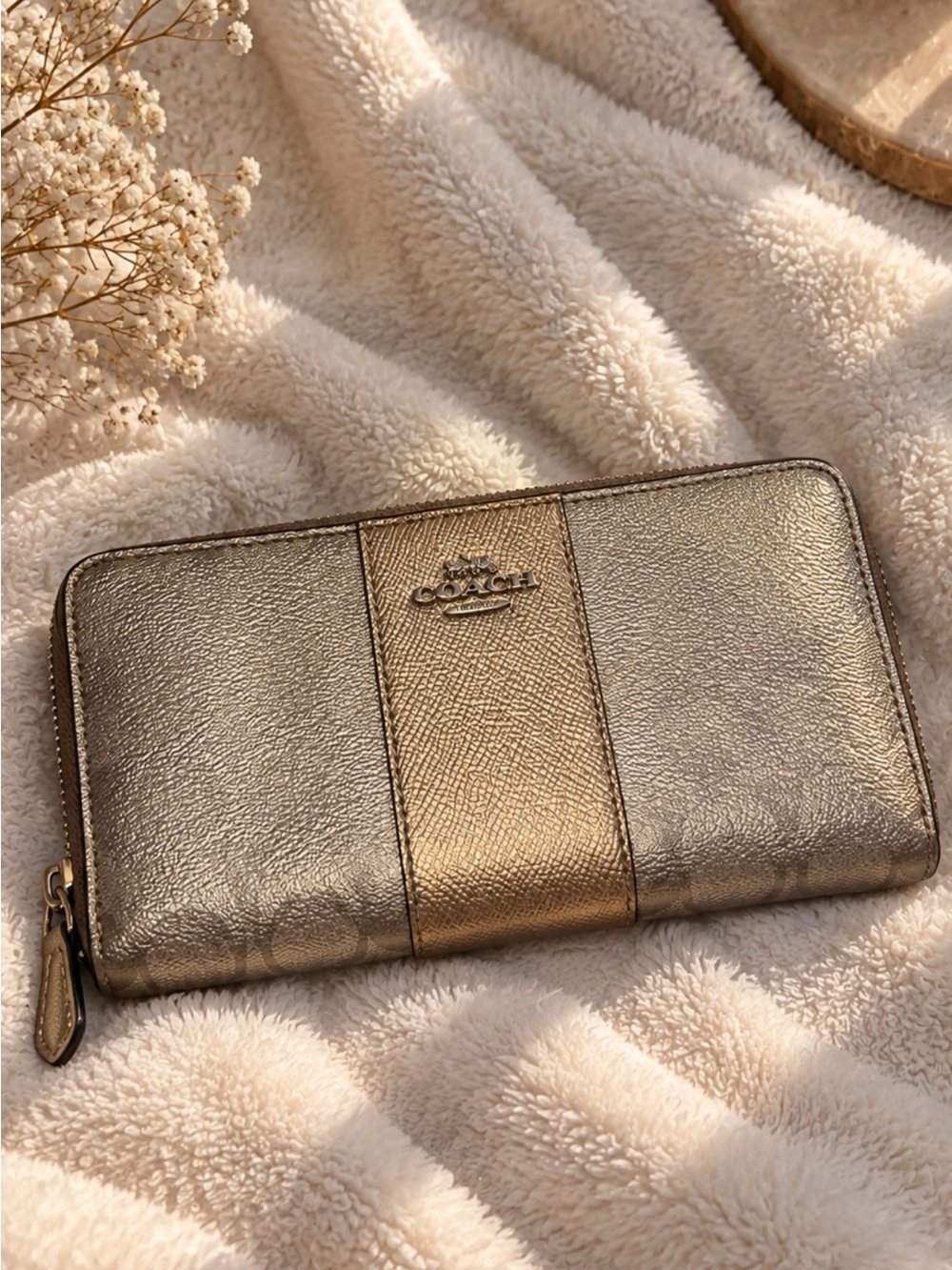 Coach Metallic Gold and Bronze Zip-Around Wallet
